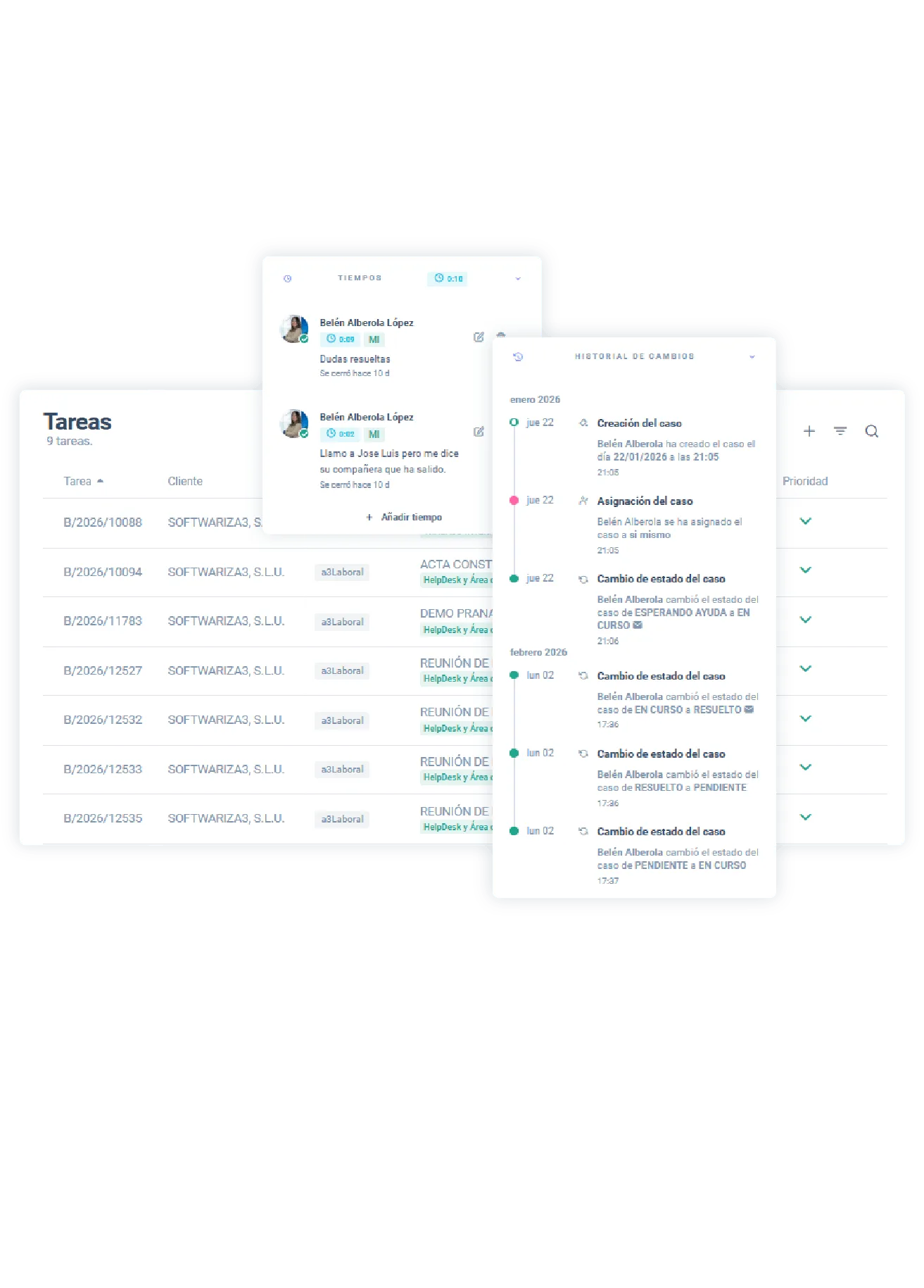 Módulo de tareas, tiempos e historial de cambios en PranaDesk
