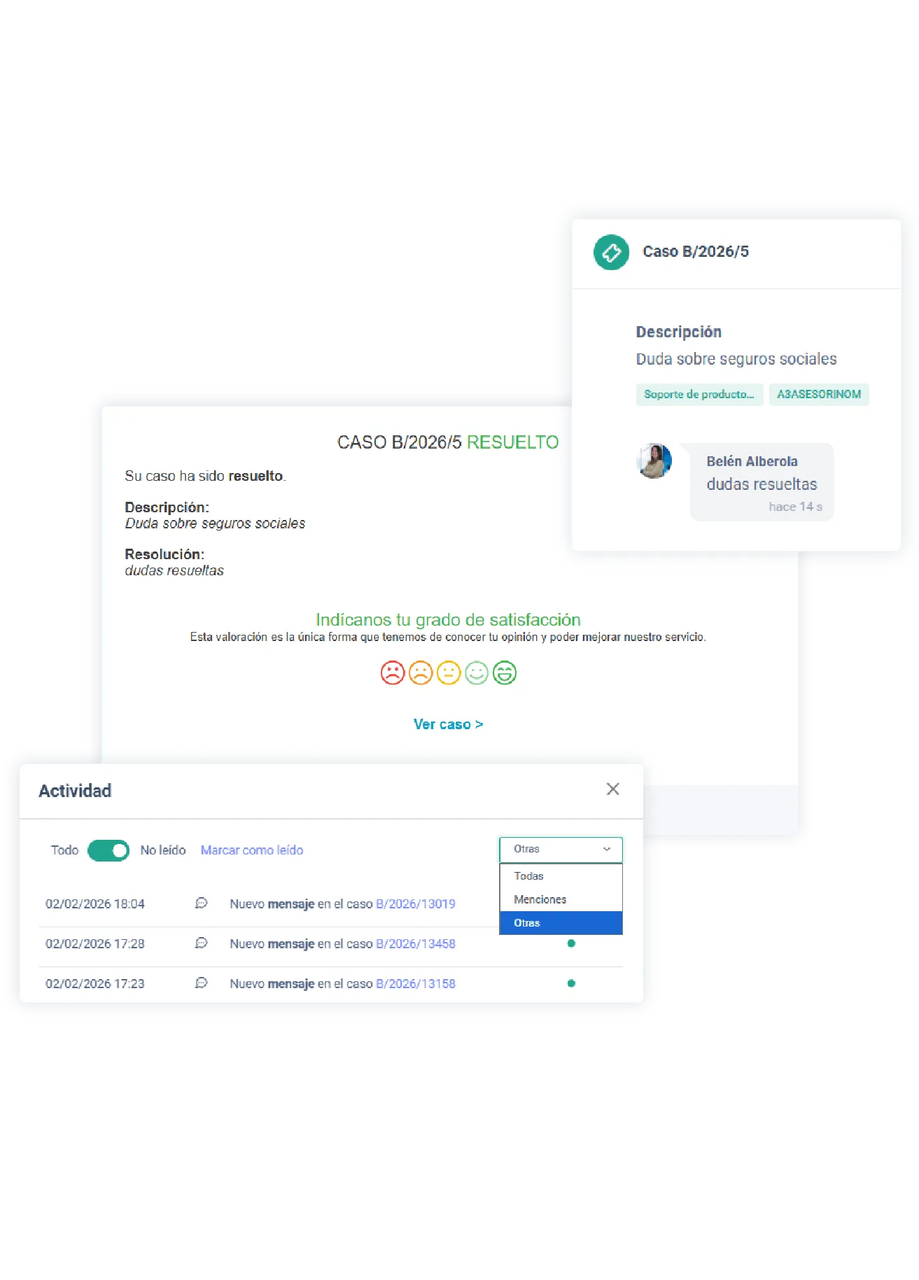 Valoración de casos, actividad y reportes en PranaDesk